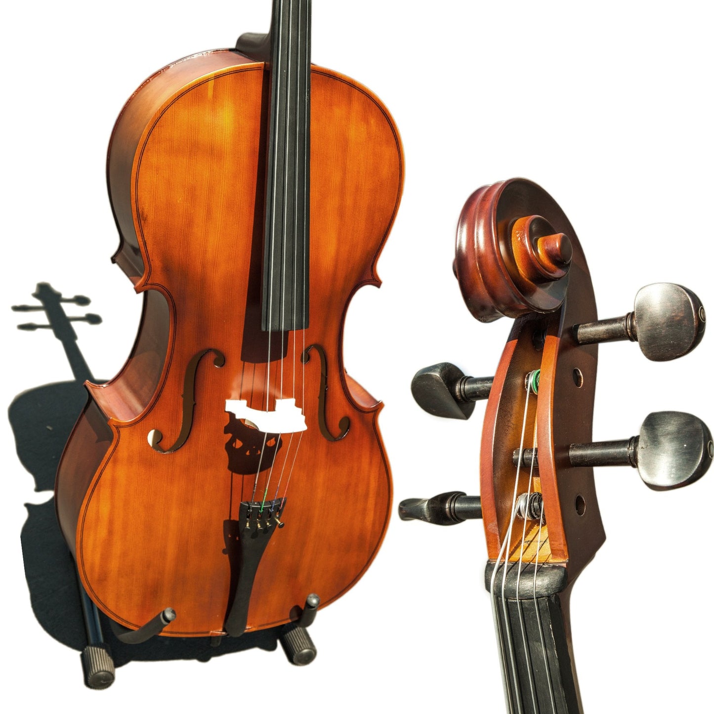 Paititi CE3005PE Scholar 256 Ebony Fitted Matte Finish Wood Cello with Soft Case, Brazilwood Bow, Rosin and Stopper (3/4)