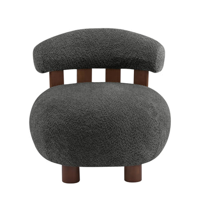 Merax Boucle Upholstered Accent Chair, Modern Barrel Armlesschair with Plush Curved Backrest and Solid Wood Legs, Cozy Lounge Reading Chair for Living Room Bedroom, Dark Gray
