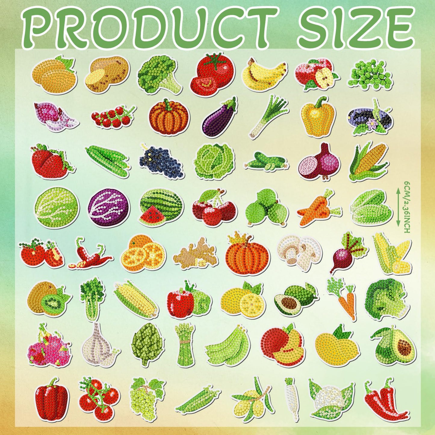 Xuhal 60 Pcs Vegetables Diamond Painting Magnets Fruits Diamond Art Magnet Kits for Adults 5d Rhinestone Rustic Farmhouse Fruit Refrigerator Magnetic Sticker for Fridge Beginner DIY Crafts Farm Gifts