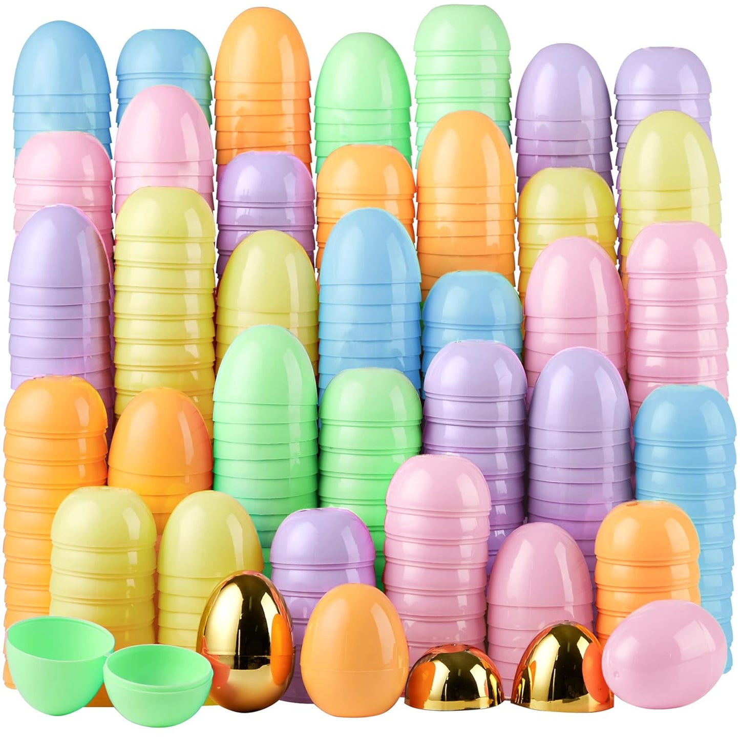 48 3.15" 2 JOYIN PCS Pastel Easter Eggs + Golden Eggs, Empty Easter Eggs Fillable, Colorful Plastic Eggs Bulks