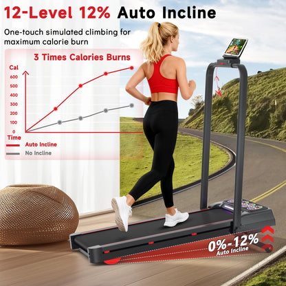 Joxir Walking Pad Treadmill with 12% 12-Level Auto Incline and Handle Bar, 7.5MPH 450 lbs Capacity Under Desk Treadmills for Home, Portable Treadmill with Incline, Remote Control, RGB LED Screen