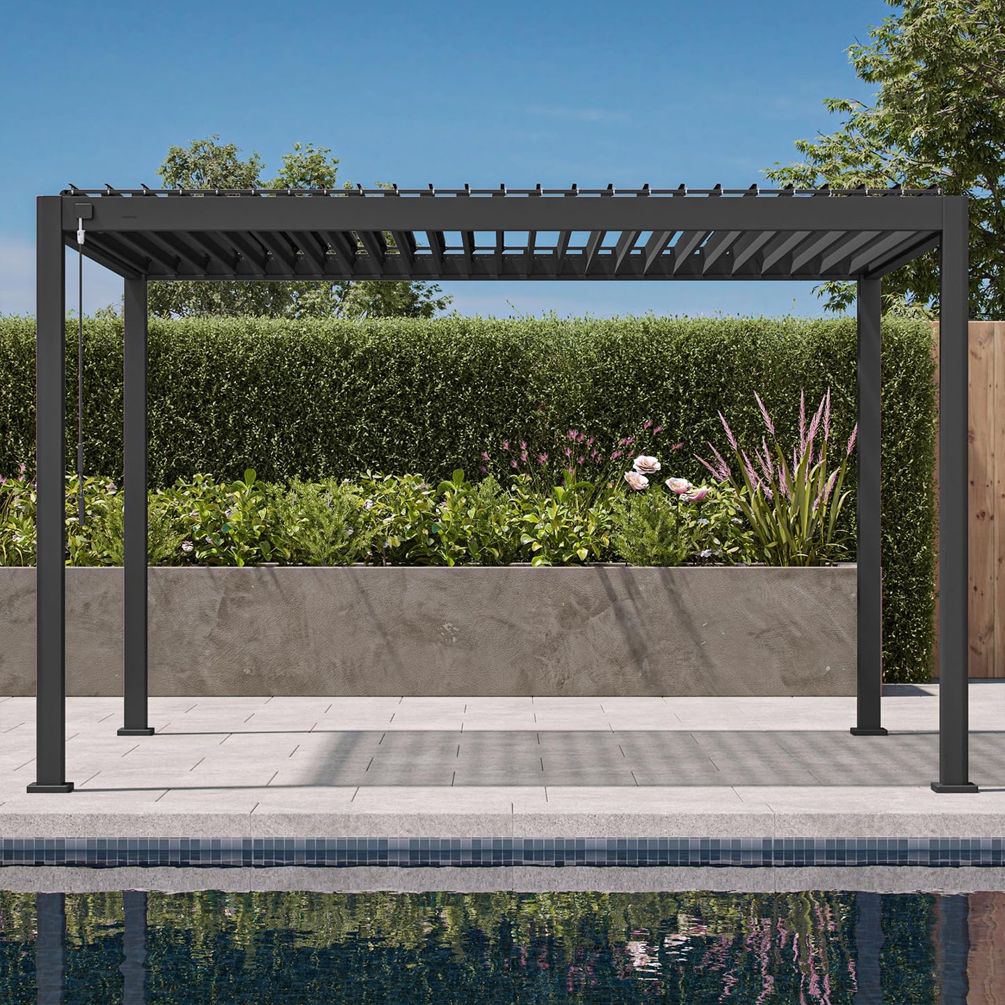 Mirador 111S Round Louvered Pergola Gazebo, 10Ft x 13Ft, Full Aluminum Frame, Adjustable Roof, Outdoor, Durable, Charcoal