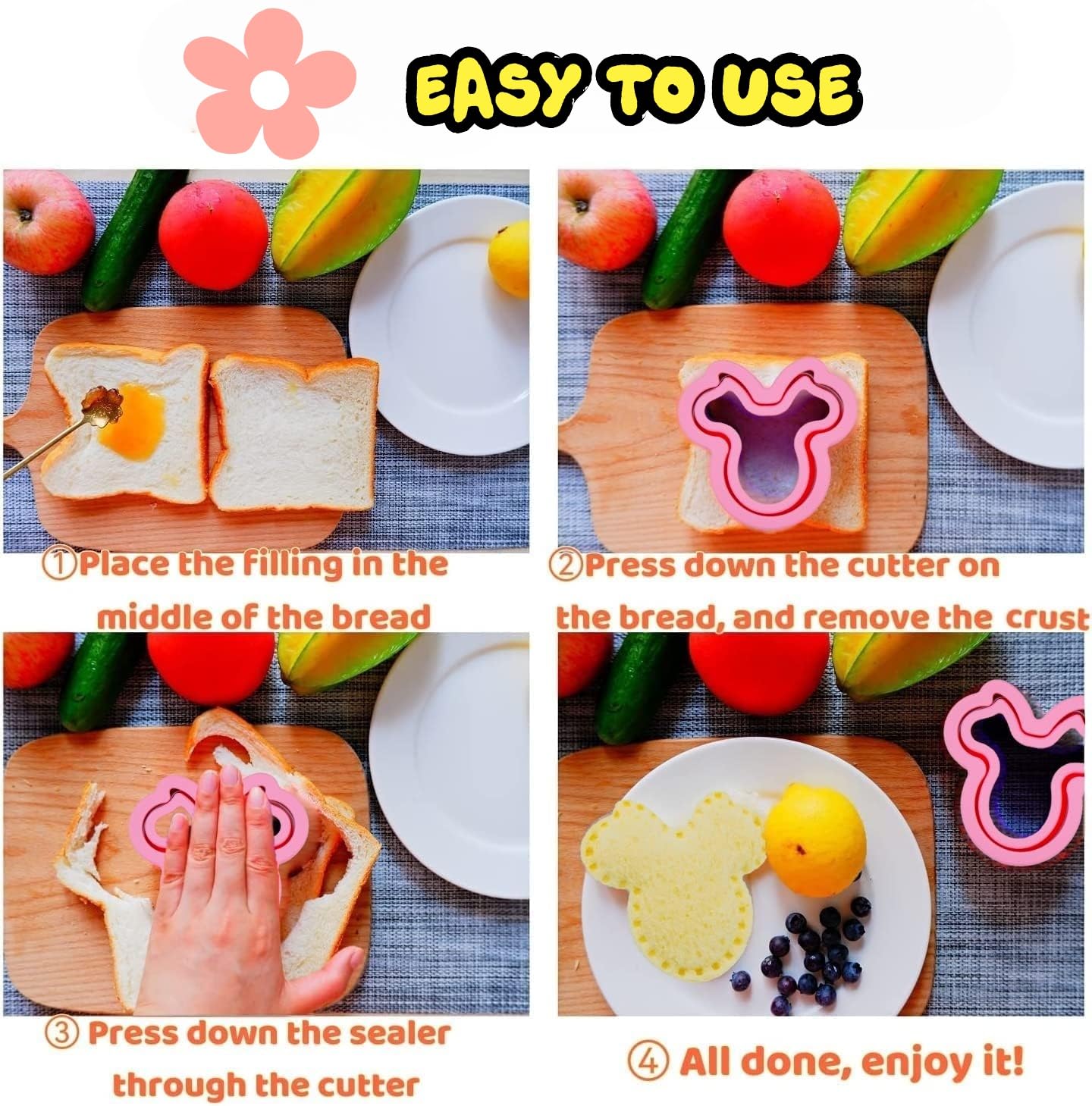 BANIC Uncrustable Sandwich Cutter, 24Pcs Sandwich Cutter and Sealer, Crustless Sandwich Cutter Heart Star Unicorn Dino Butterfly etc, Lunch & Bento Box Accessories