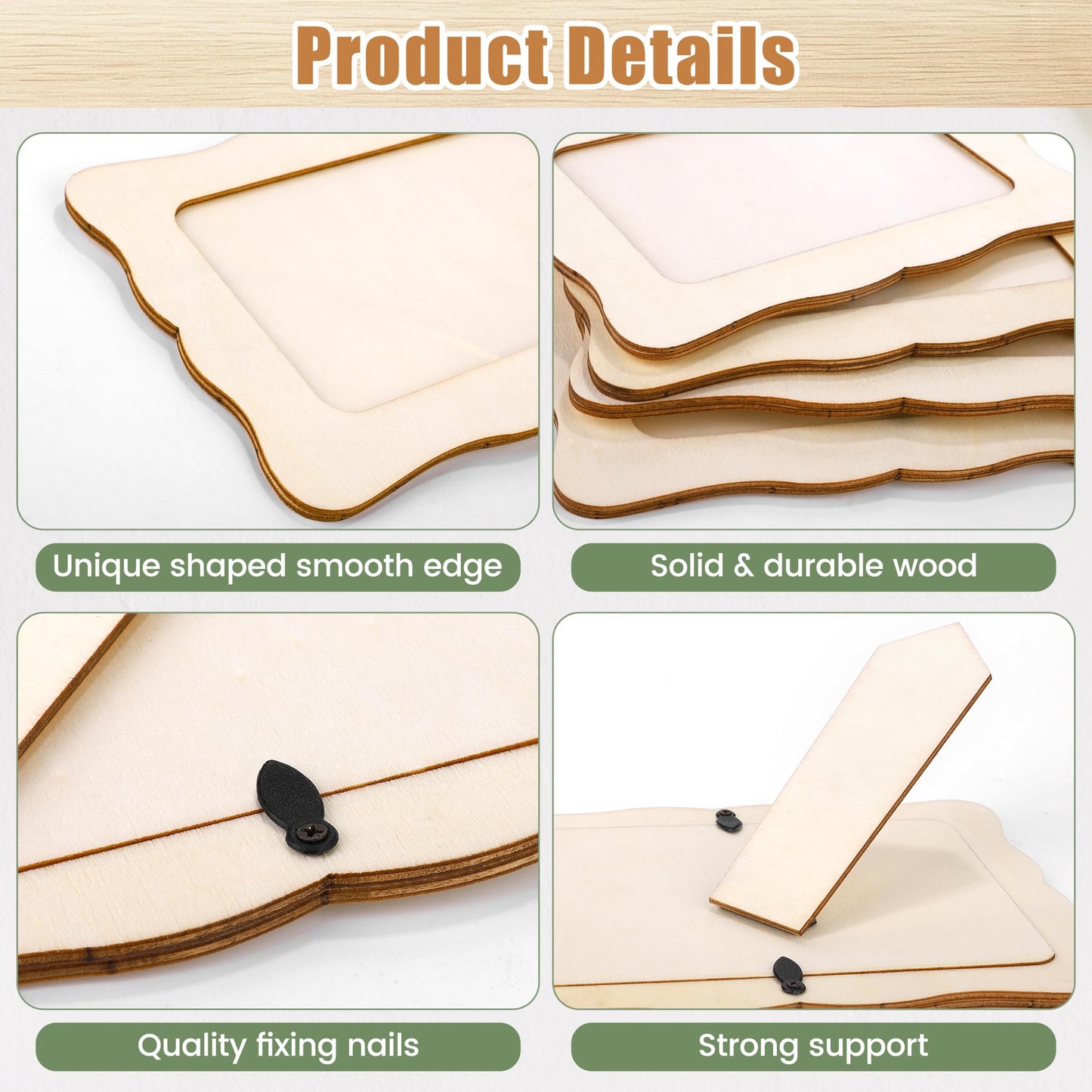 Fovths 12 Pcs Wooden Picture Frames, 7.5" x 5.5" Unfinished Wood Photo Frames with Stand, DIY Wooden Craft Frame with Stickers Painting Tools for Craft Paint and Decorate, Tabletop Display