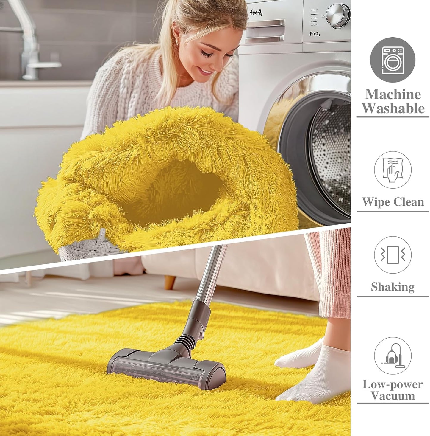 OLANLY Large 5x8 Machine Washable Area Rug - Soft Fluffy Shaggy Carpet for Living Room & Bedroom | Yellow