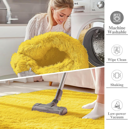 OLANLY Large 5x8 Machine Washable Area Rug - Soft Fluffy Shaggy Carpet for Living Room & Bedroom | Yellow