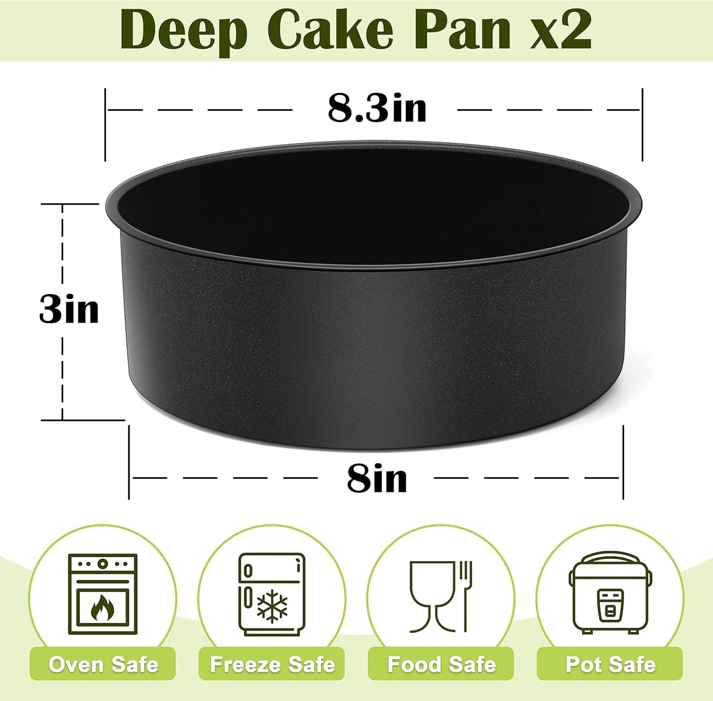 E-far 8 x 3 Inch Cake Pan Set of 2, Nonstick Stainless Steel Round Pans for Baking Birthday Wedding Layer Cakes
