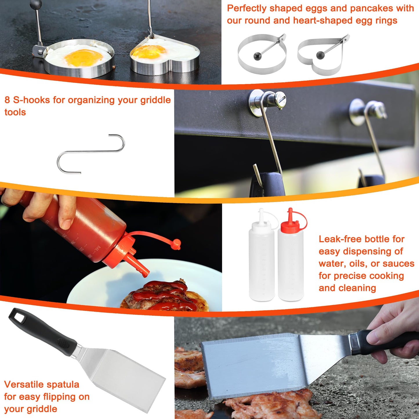 DY DECENT FAMILY 39PCS Griddle Accessories Kit, Flat Top Grill Accessories Set for Outdoor Barbecue. Griddle Tools Set with Basting Cover, Spatula, Scraper, Burger Press, Tongs and Cleaning Kit