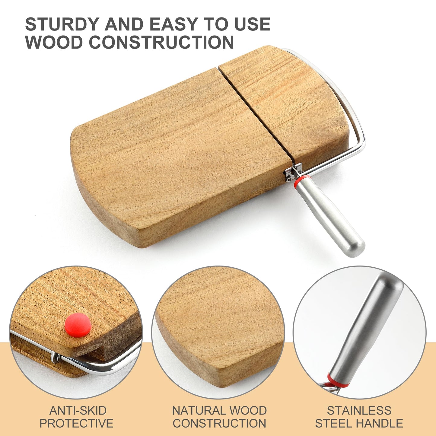 DGLOZE Wooden Cheese Slicer, Cheese Cutter Board with Stainless Steel Blade for Block Cheese, Vegetables, Butter, Sausages, Bread