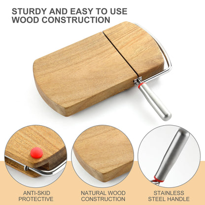 DGLOZE Wooden Cheese Slicer, Cheese Cutter Board with Stainless Steel Blade for Block Cheese, Vegetables, Butter, Sausages, Bread