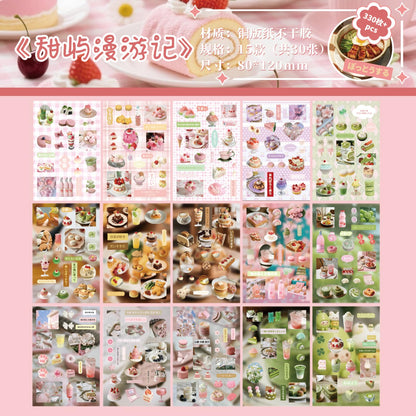 Doukado 660+ Pcs Vintage Scrapbook Stickers Book Set (2 Pks), Holographic Star Glitter Aesthetic Stickers, Retro Japanese Food Theme, Pre-Cut Journaling Supplies for Planner, DIY Crafts