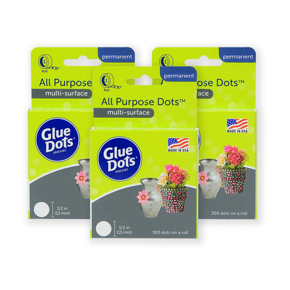 Glue Dots, All Purpose Dots, Permanent, Multi-Surface, Double-Sided, 1/2", .5 Inch, 900 Dots, DIY Craft Glue Tape, Sticky Adhesive Glue Points, Liquid Hot Glue Alternative, Clear, 3 Pack