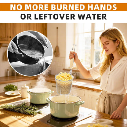 Pasta Strainer 2 Pcs - Noodle Strainer with Wooden Handle, 10.8in Cooking tweezers, Pasta Basket Boiling Food Pasta Gnocchi Ravioli