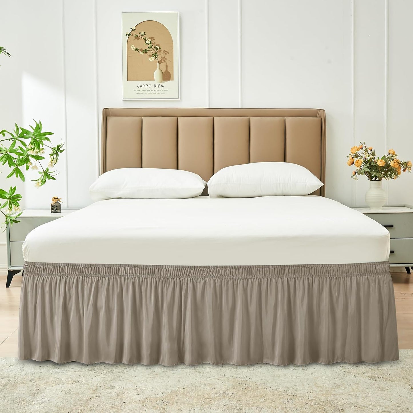 Biscaynebay Wrap Around Bed Skirts for Full & Full XL Beds, 15" Drop, Taupe