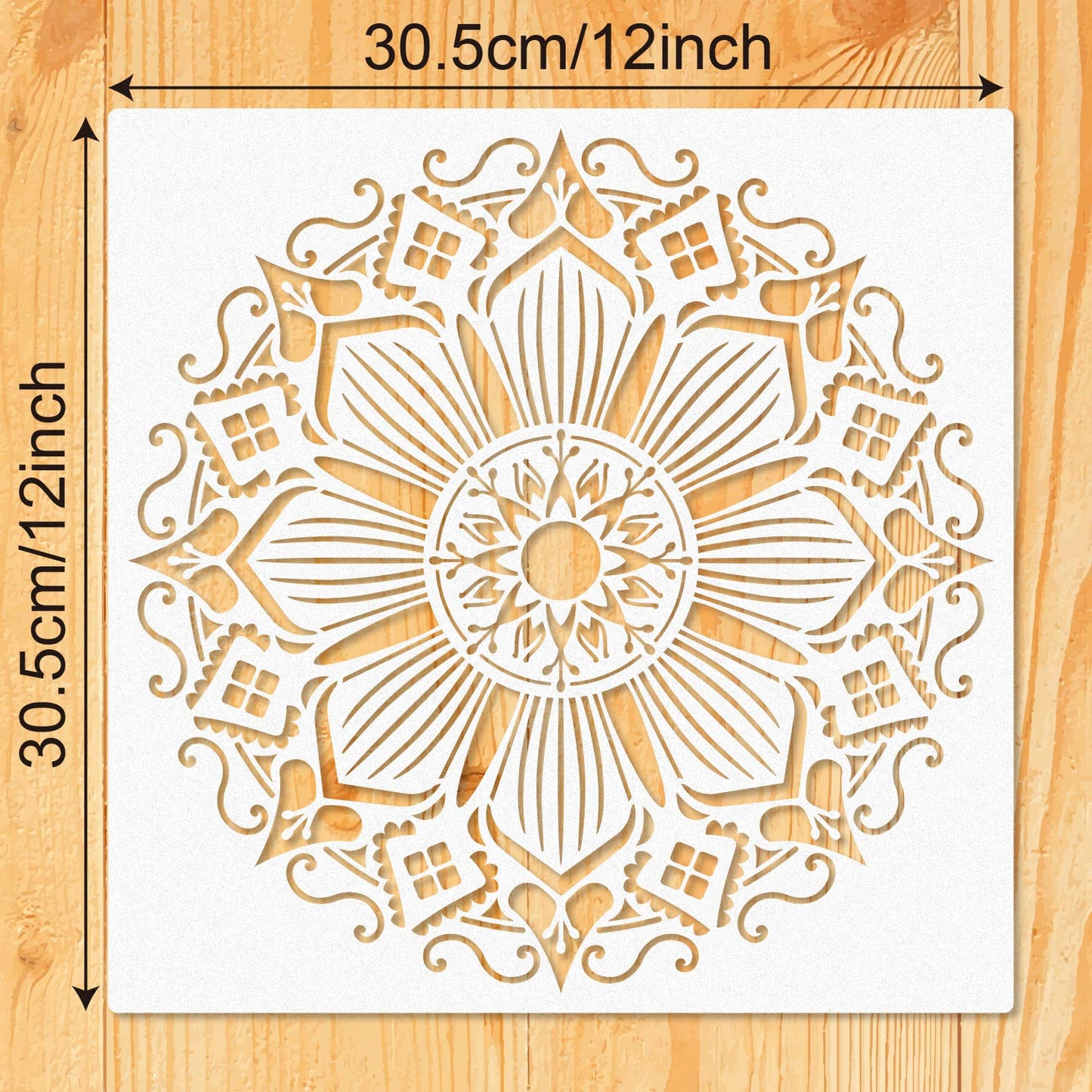 9 Pack 12 x 12 Inch Large Rangoli Stencils Mandala Stencil Laser Cut Painting Template for DIY Art | Wall Stencil, Tile Stencil, Floor Stencils - Wall Stencils for Painting Large Pattern