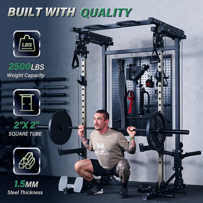 MAJOR FITNESS Drone3 Power Rack, 2500lbs Multi-Function Home Gym Squat Rack with Dual Pulley System, Pull-Up Bar & J-Hooks, Heavy-Duty Steel Frame for Maximum Stability & Strength Training