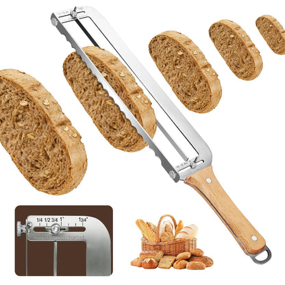 LACRTOPE Adjustable Bread Slicer for Homemade Bread - Sourdough Bread Knife with Precision Thickness Guide & Serrated Stainless Blade, Manual Bow Bread Cutter for Bagels & Baguettes, Ideal Baker Gift