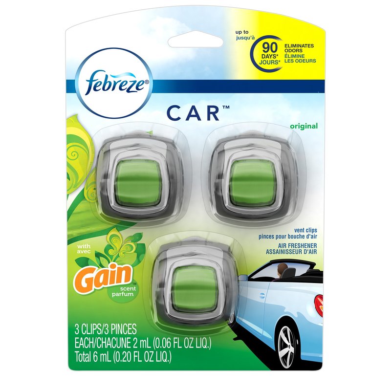 Febreze Car Vent Clip Air Freshener, Gain Original, 0.037 Pound