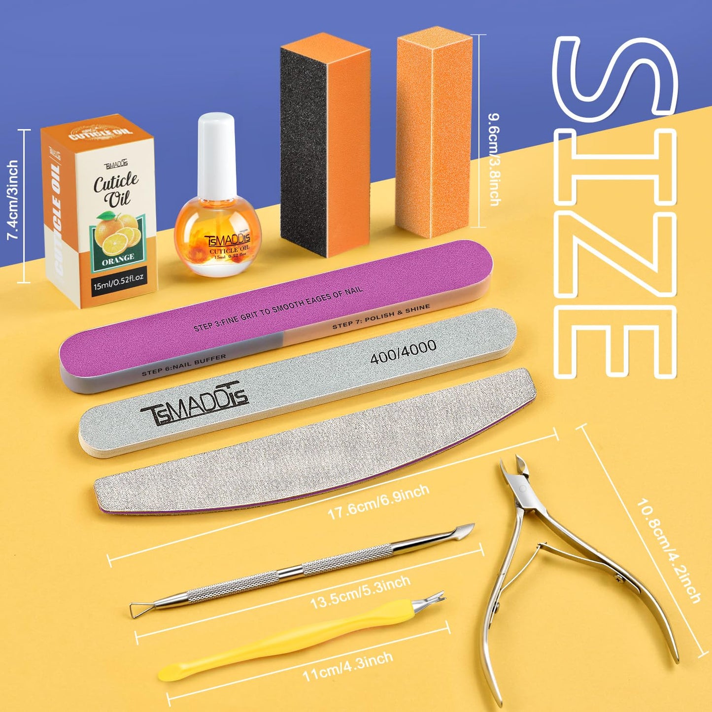 TsMADDTs Manicure Tools Kit Nail Care Kit with 3PCS Files, 2PCS Buffer Blocks, 2PCS Polishing Buffers, Cuticle Nipper, Pusher and Cuticle Oil