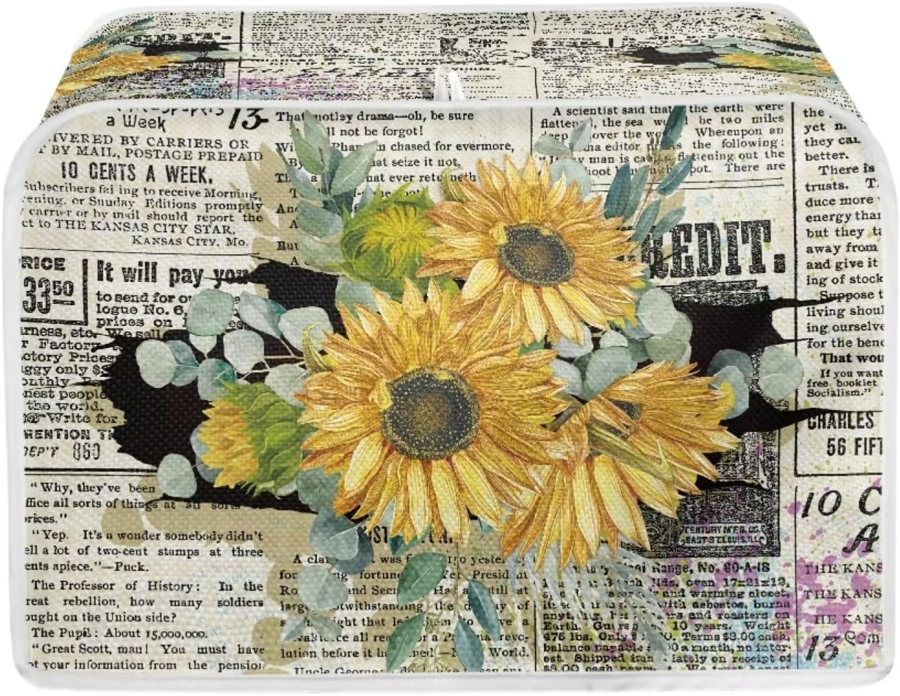 Retro Sunflower Newspaper Toaster Cover, Dust Cover for 2 Slice Kitchen Appliances