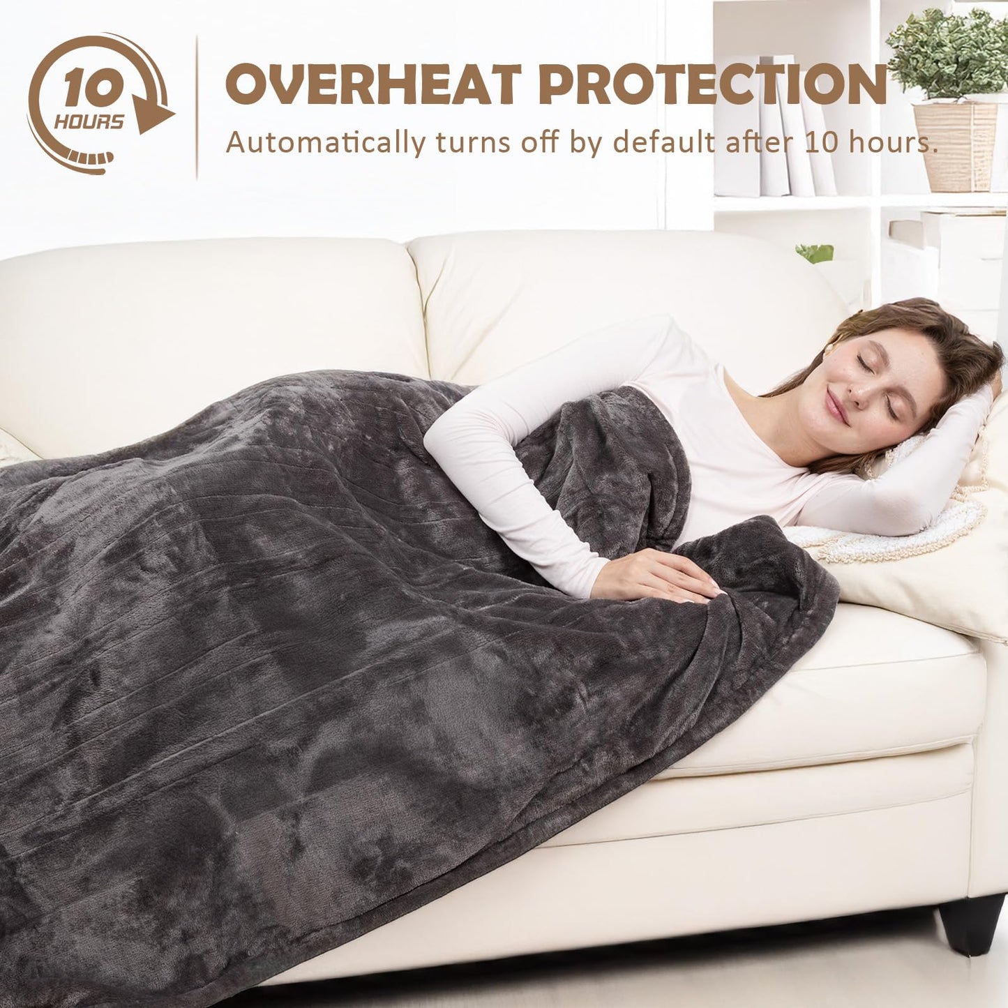HOW'S MY HOUSE Heated Blanket Throw 50" x 60", Electric Blanket with 12 Time Settings & 6 Heating Levels, Over-Heat Protection, Flannel Sherpa Super Cozy with ETL Certification, Gray
