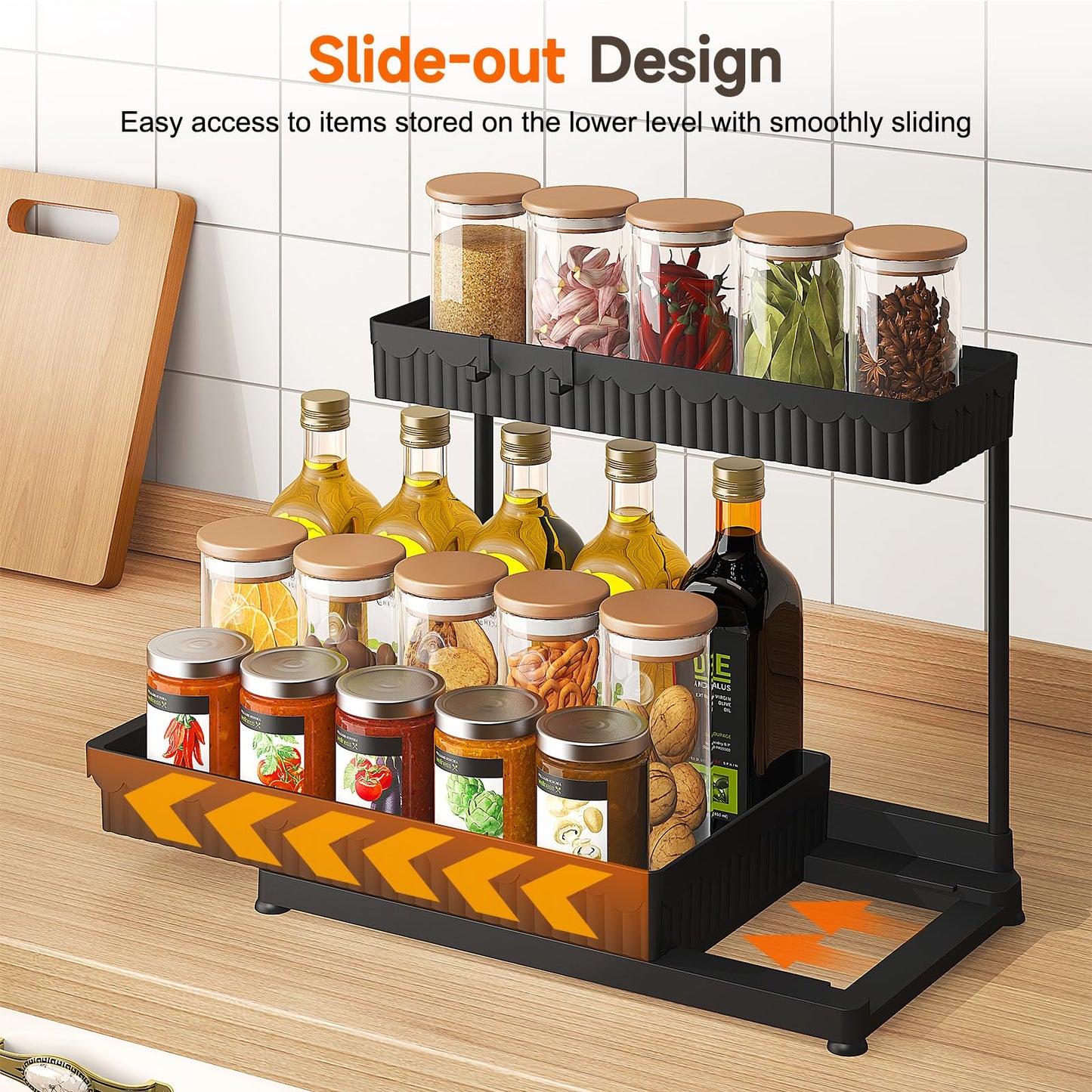 Sevenblue 3 Pack Multi-Purpose Under Sink Organizers and Storage, 2025 L-Shaped Pull Out Cabinet Organizer for Bathroom & Kitchen, Under Cabinet Organizer with Hooks Hanging Cup, Black
