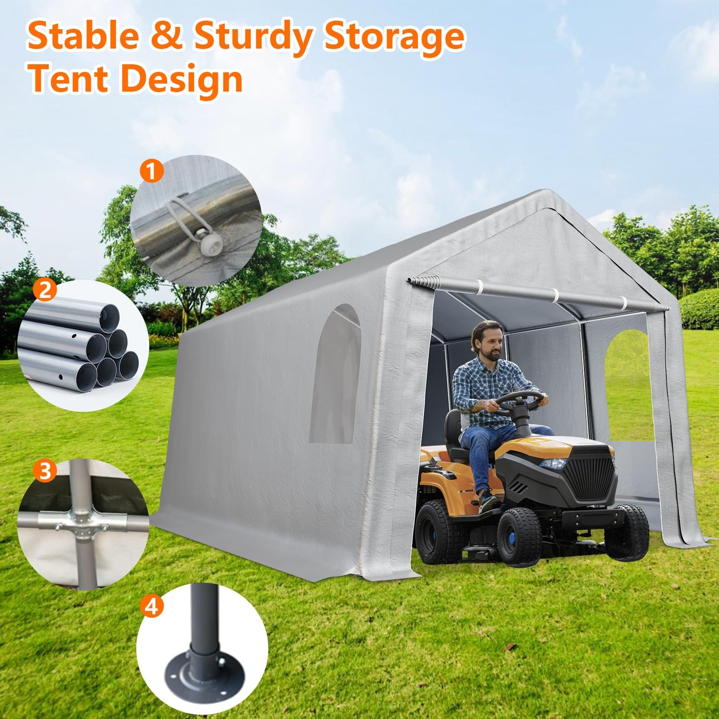 13×20 ft Outdoor Storage Sheds, Portable Storage Shelter Shed with Roll up Zipper Doors & Vents, Waterproof Outside Utility Shed Garage Tent for Motorcycle, Bicycles and Camping Tools