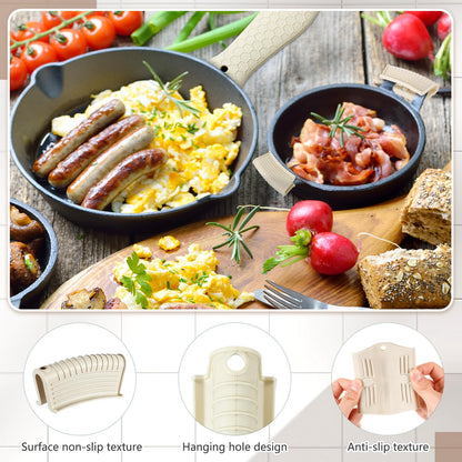 Patelai 8 Pcs Silicone Pot Holders Set Cast Iron Handle Cover Heat Resistant Pot Handle Covers Potholder Non Slip Reusable Pan Sleeve for Frying Pan Kitchen Supplies(Khaki)