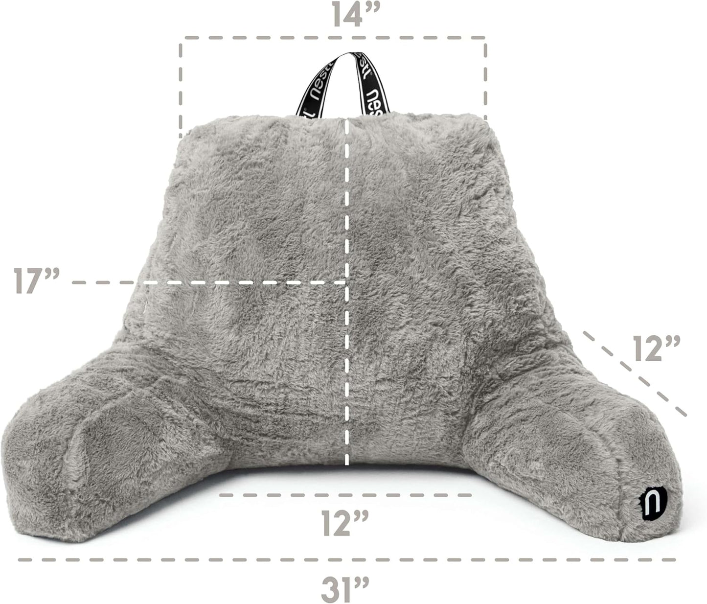 Nestl Fur Reading Pillow with Shredded Memory Foam, Stylish Back Pillow for Bed Sitting Up, Faux Fur Reading Pillows