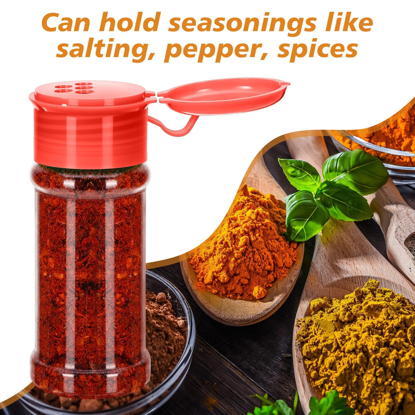 Amyhill 100 Pcs Plastic Spice Bottles Spice Jars with Cap Seasoning Jars Shaker 2 Oz/ 60ml Clear Bottle Containers with Shaker Lids for Storing Herbs and Seasoning Powders (Red)
