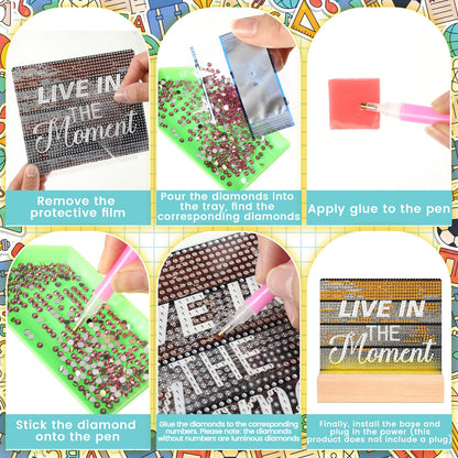 Chunful 13 Pcs Inspirational Bible Verse Diamond Art Tabletop Interchangeable Diamond Art Painting Kit with Wooden Light Base for Table Tiered Tray Home Office Tabletop Decor