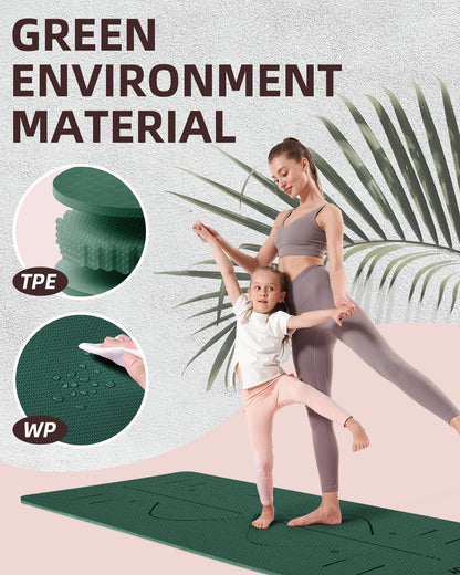 YOTTOY Yoga Mat, 72"x 32"x1/3" Extra Wide Non-Slip Exercise Fitness Yoga Mats,Eco-Friendly TPE Exercise Mats for Women Men Home Workout with Strap Bag
