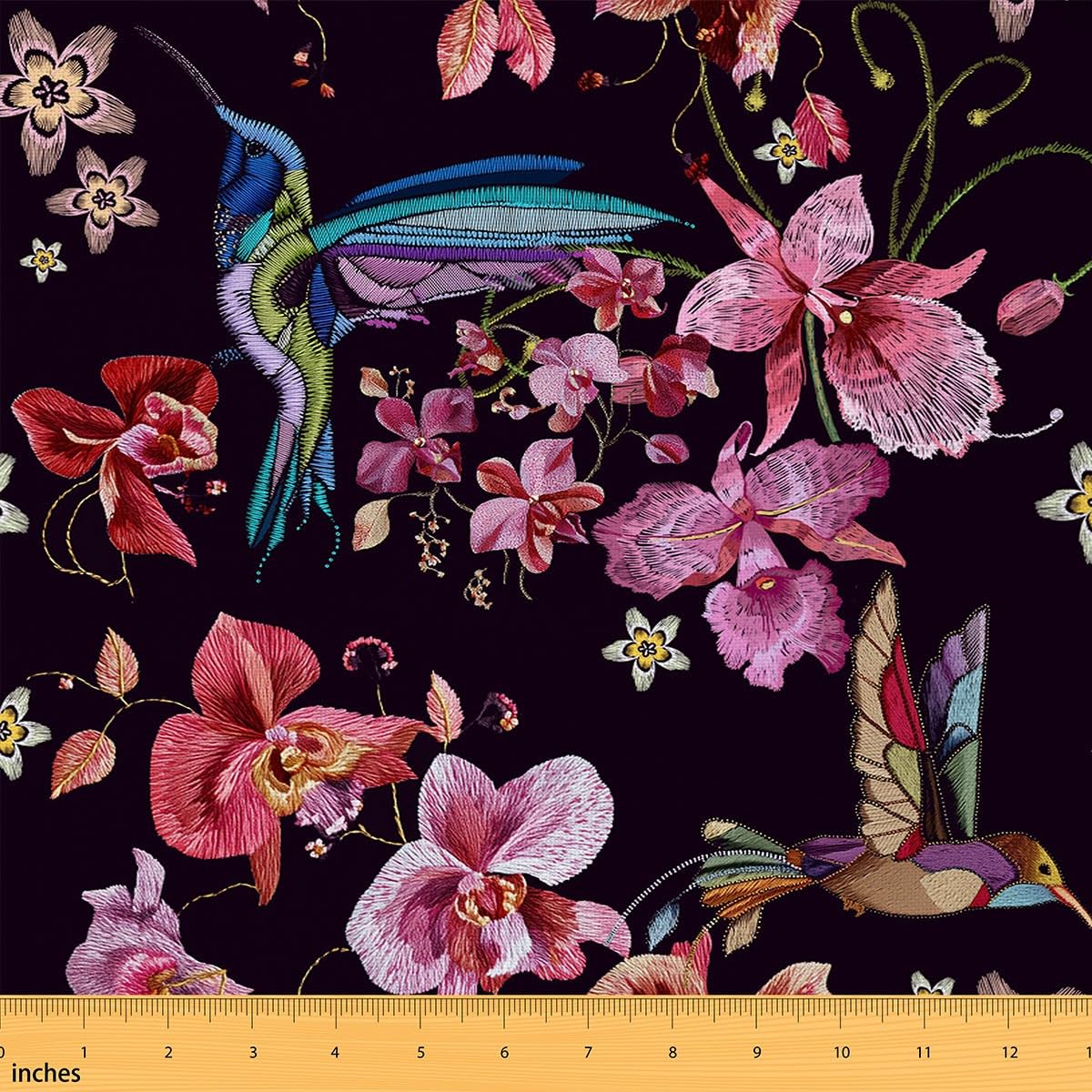 Morning Glory Flower Plant Outdoor Fabric by The Yard,Hummingbird Fabric by The Yard for Teens Craft Lover,Rustic Botanical Wild Animal Upholstery Fabric for Quilting Sewing Supplies,3 Yard