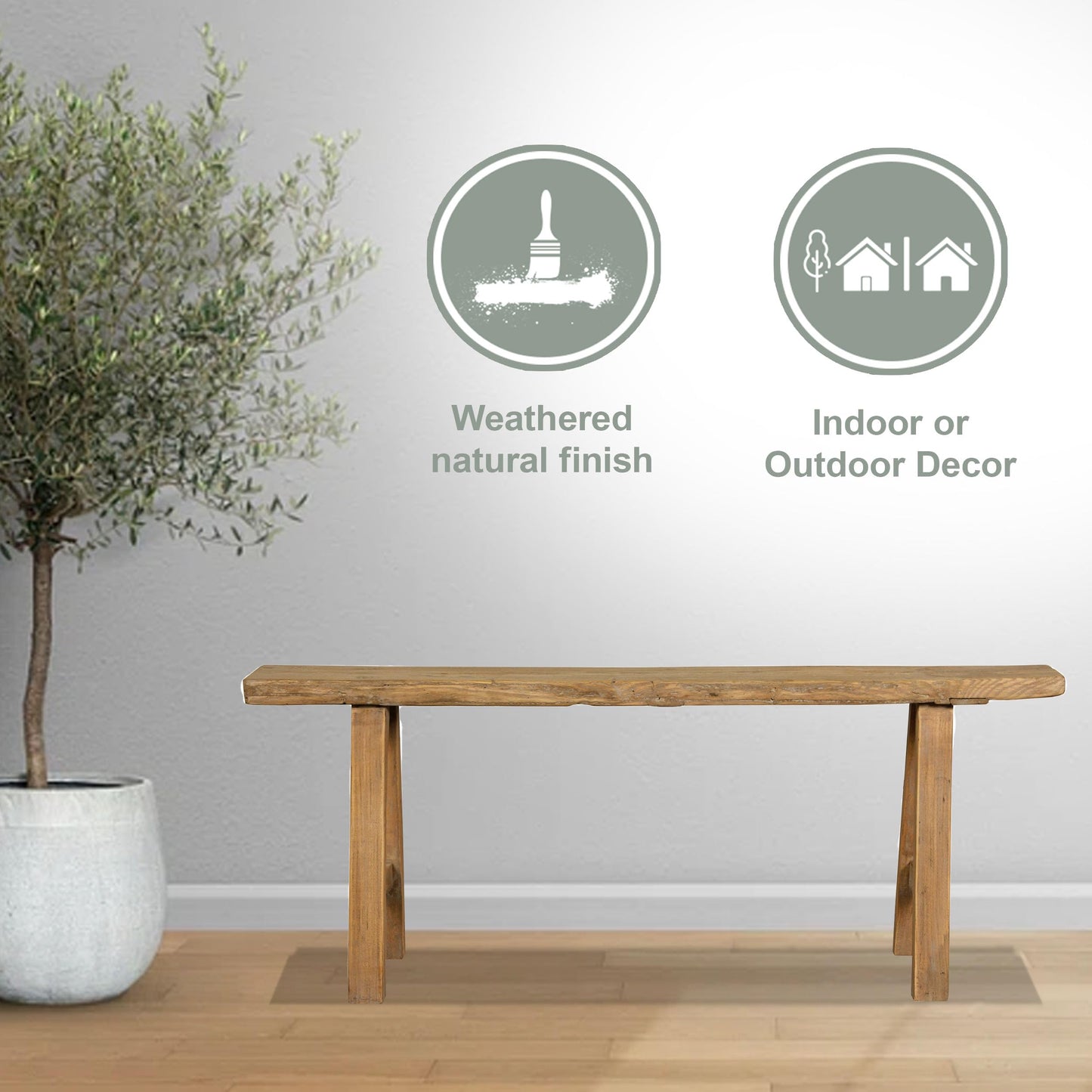 Artissance Rustic Natural Wood Noodle Bench, Long Wooden Entryway Bench, Weathered Farmhouse Indoor Outdoor Seating, End of Bed or Dining Room Bench Decor