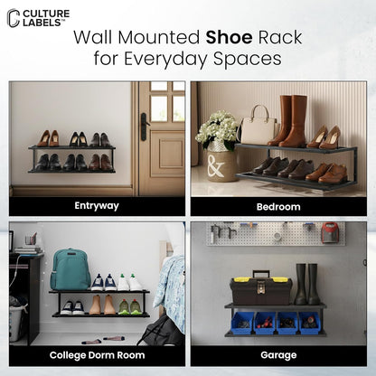 CULTURE LABELS 2 510 Wall Mounted Shoe Rack - Modern Tier Shoe Hanger with Easy Minute Assembly - Space Saving Stylish