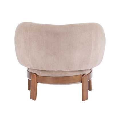Christopher Knight Home Lily Solid Wood Wingback Accent Chair, Fabric Upholstered Club Chair, Curved Backrest Single Sofa, Comfy Reading Lounge Chair for Living Room, Soft Cushion Seating, Light Brown