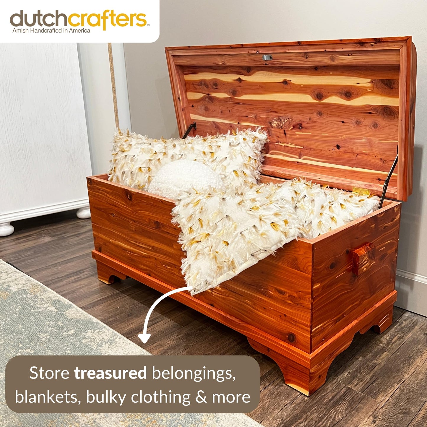 DutchCrafters Red Cedar Wood Blanket Storage for Living Room, Fully Lined Hope Chest, Bedroom Bench, Lockable Storage Box, Locking Chest with Handles and Waterfall Edge - Amish Made in USA (35" Small)