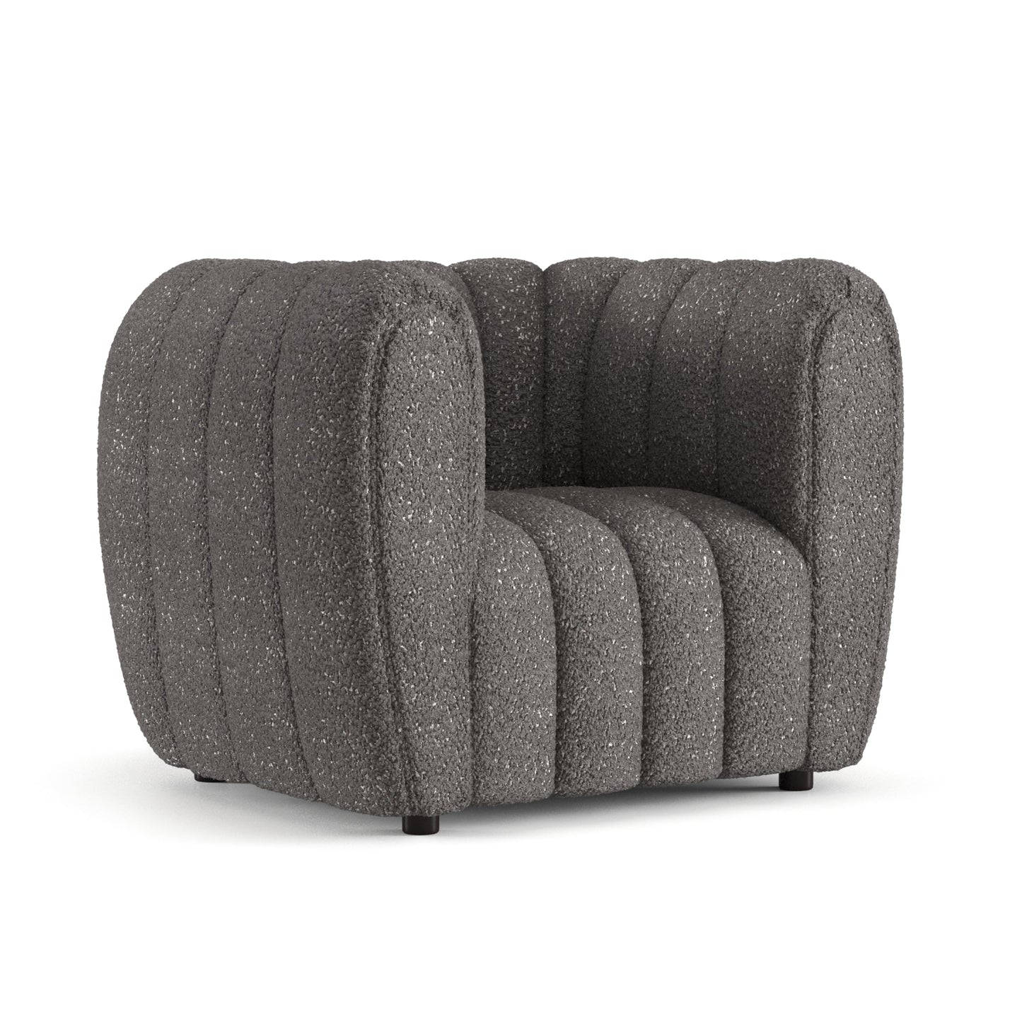 Furniture of America Glamour Contemporary Vertical Channel Tufted Boucle Accent Chair with Wooden Legs, Fabric Upholstered Armchair for Living Room, Bedroom, Office, Charcoal Gray