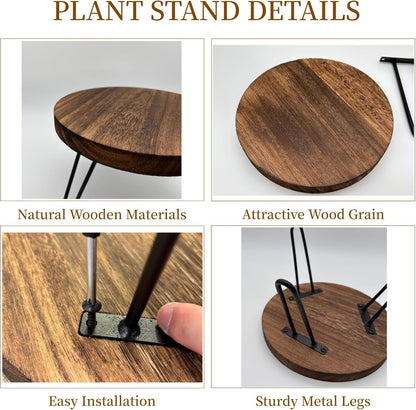 8'' 5-10 Inch Wood Plant Stand Indoor Outdoor, Wooden Planter Stands Fit Pot, Plant Stool Flower Pot Stand Gardening