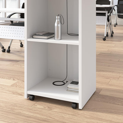 Bush Business Furniture Podium Lectern, 48 inch Tall, Professional-Grade Mobile Presentation Stand Up with Shelves, Envision Collection, White
