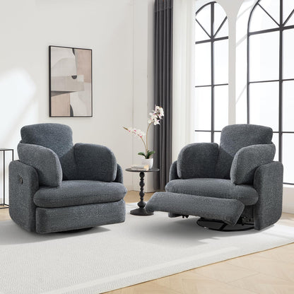 Bonzy Home Manual Recliner Chair Set of 2, 360°Swivel Rocker Recliner Chair for Adults, Overstuffed Nursery Rocking Reclining Sofa with 2 Pillows and Hidden Storage, Dark Grey