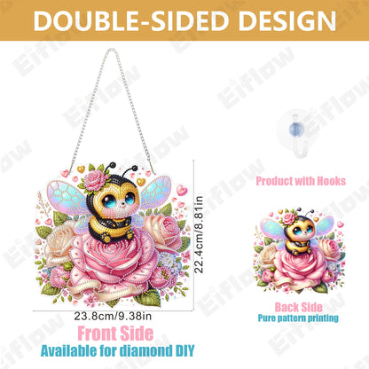Eiflow Acrylic Diamond Art Hanging Kit for Adults, DIY Diamonds Painting Door Hanging Board Kit, Special Crystal Diamond Art Painting Pendant Ornament (Valentine Bee)