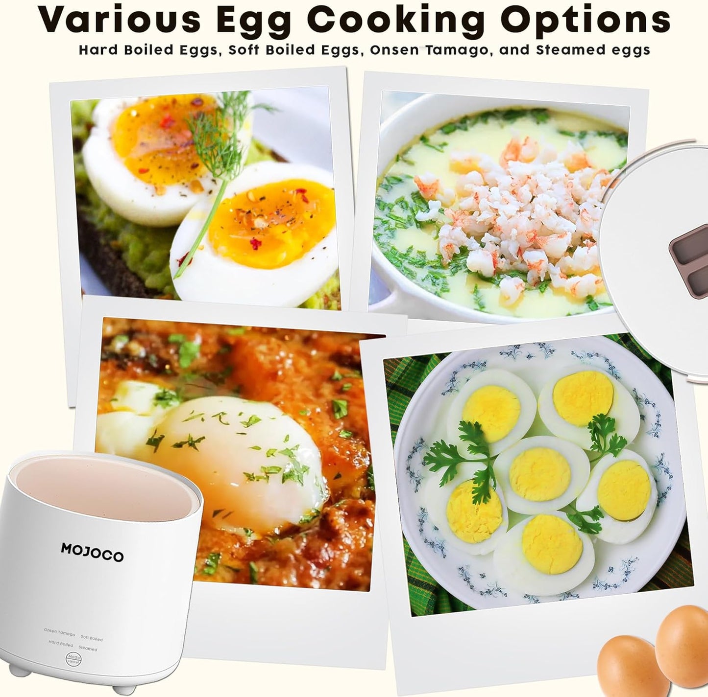 Mojoco Rapid Egg Cooker - Mini Electric Egg Boiler for Steamed, Hard Boiled, Soft Boiled Eggs, Home Kitchen Use