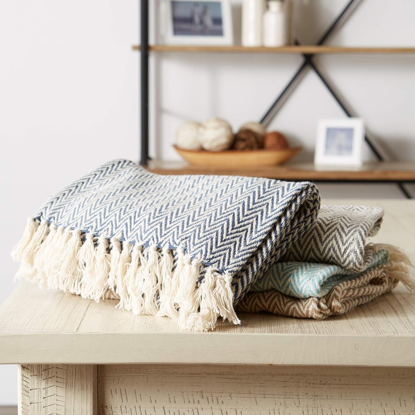 DII Woven Basic Tabletop Collection - Chevron Table Runner, 15x72, French Blue