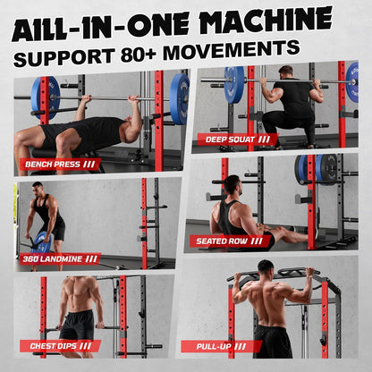 Goimu C1-V4 Power Cage, 2000LBS Squat Rack with LAT Pulldown, Multi-Function Weight Cage Strength Training Machine, Workout Cage with More Attachments for Home Gym Garage (RD Power Cage C1)