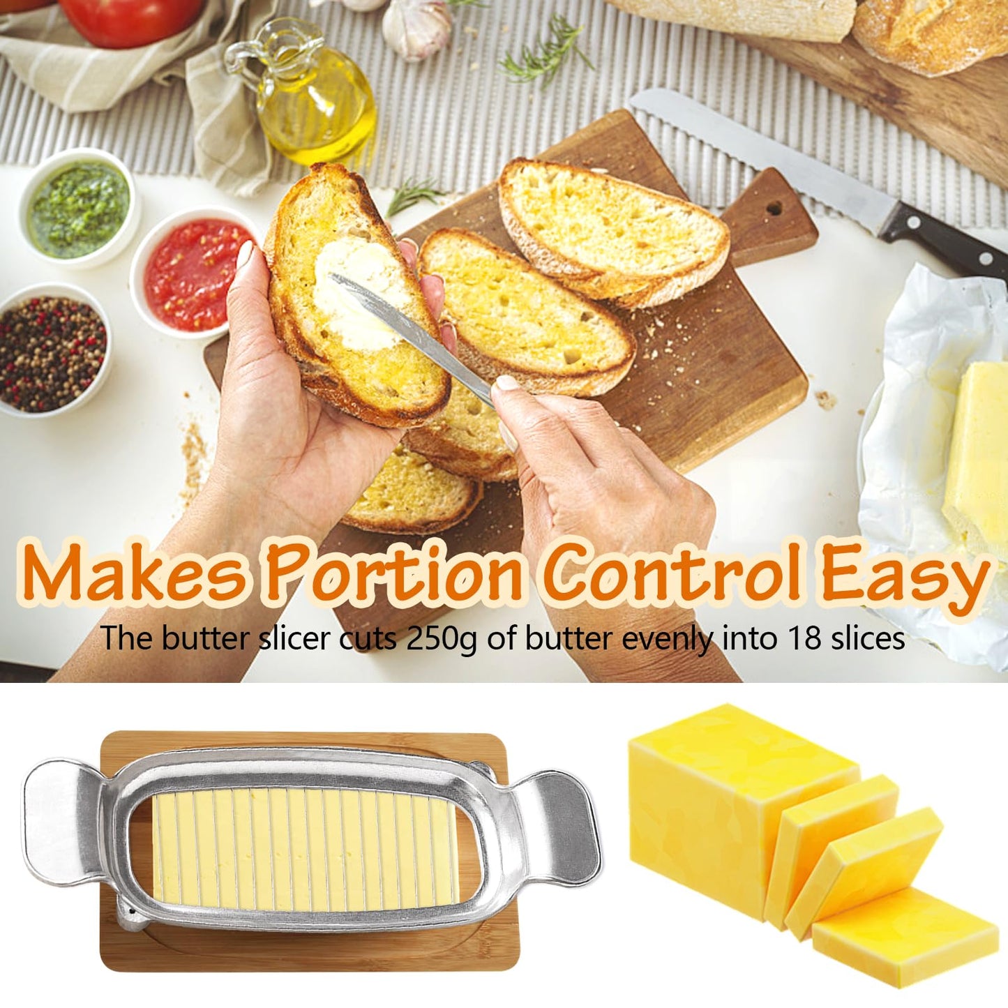 Butter & Cheese Slicer Cutter, Stainless Steel Wire Cheese Slicer, Safe for Food Contact, Multipurpose Handheld Butter Cutter for Block Cheese, Butter, Soft Fruits, and Dishwasher Safe