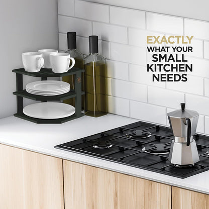 Countertop Bambuesi Plate Organizer for Cabinet - Corner Cabinet Organizer and Kitchen Cabinet Organizer Shelf, Kitchen