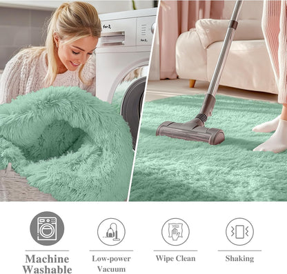 OLANLY Mint Green Round Area Rug - Soft, Fluffy, Machine Washable 5 ft Circle Carpet for Bedrooms & Nurseries