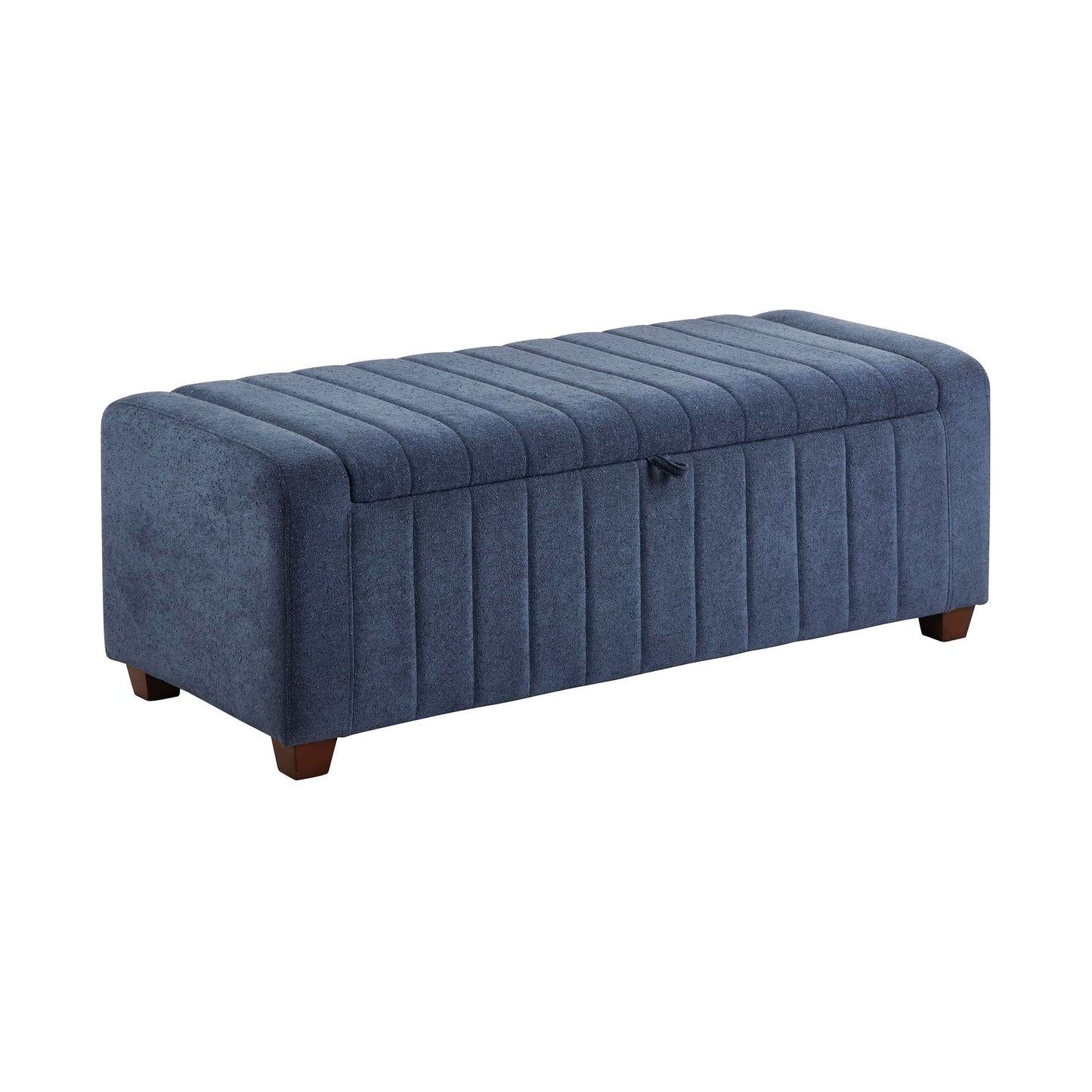 Lexicon Storage Bench, Modern Striped Boucle Upholstered Entryway Bench with Solid Wood Leg Support, Storage Chest for Entryway/Living Room/Bedroom, Blue