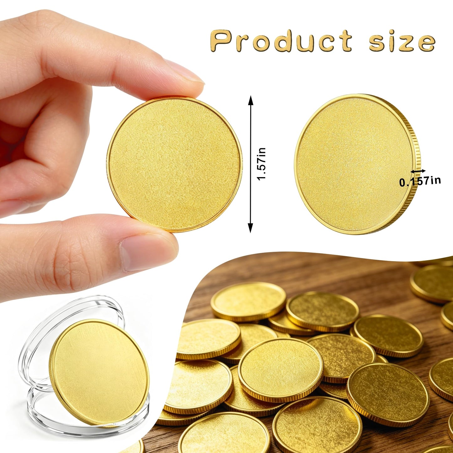 QZV 12 Pcs Brass Coin Blanks with Acrylic Protection Box, 40mm Blank Coins for Laser Engraving Stamping DIY Crafts Commemorative Collection and Gifts
